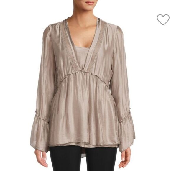 NWT LE MARAISFlowy V-Neck Tunic blouse - Picture 1 of 8
